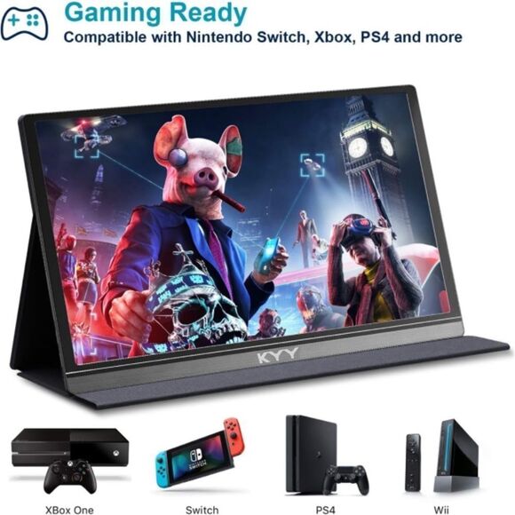 KYY Portable Monitor Display Gaming Monitor w/Premium Smart Cover, Speakers - Picture 7 of 13